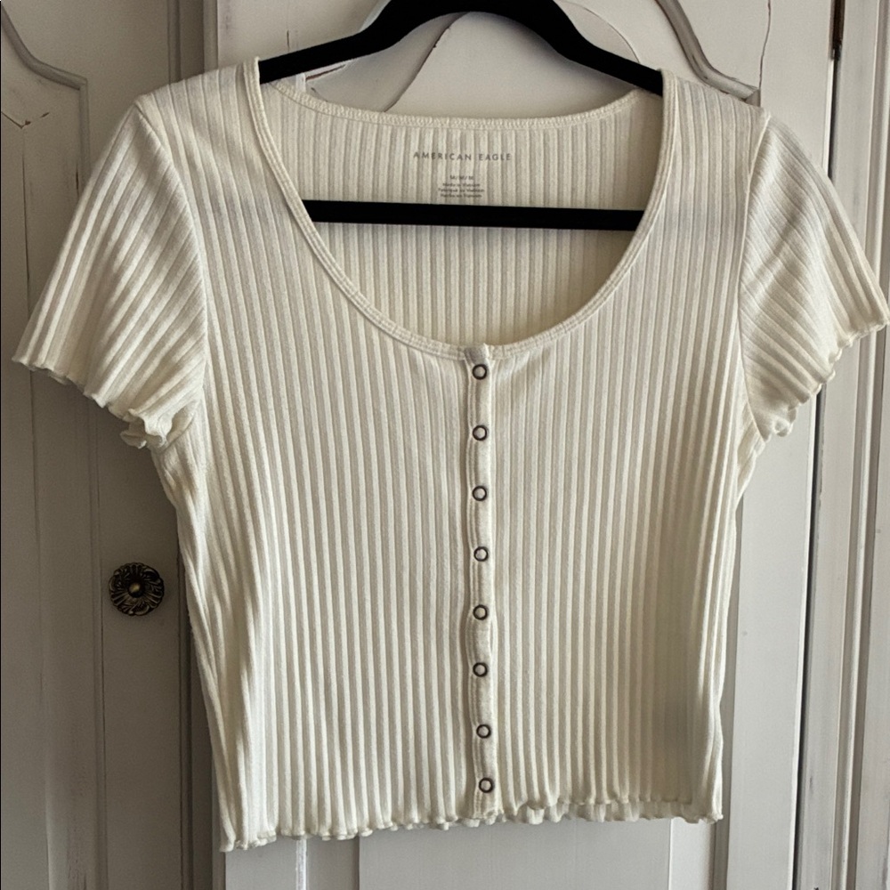 American Eagle Outfitters Cream Ribbed Crop Top